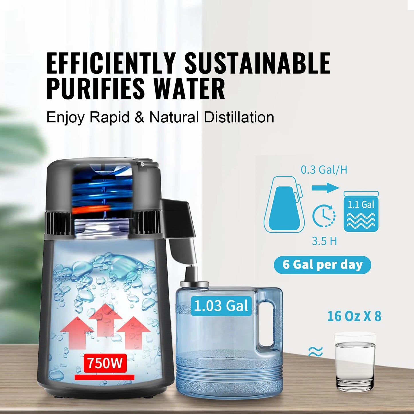 SucceBuy Water Distiller Countertop Distilled Water Maker 750W