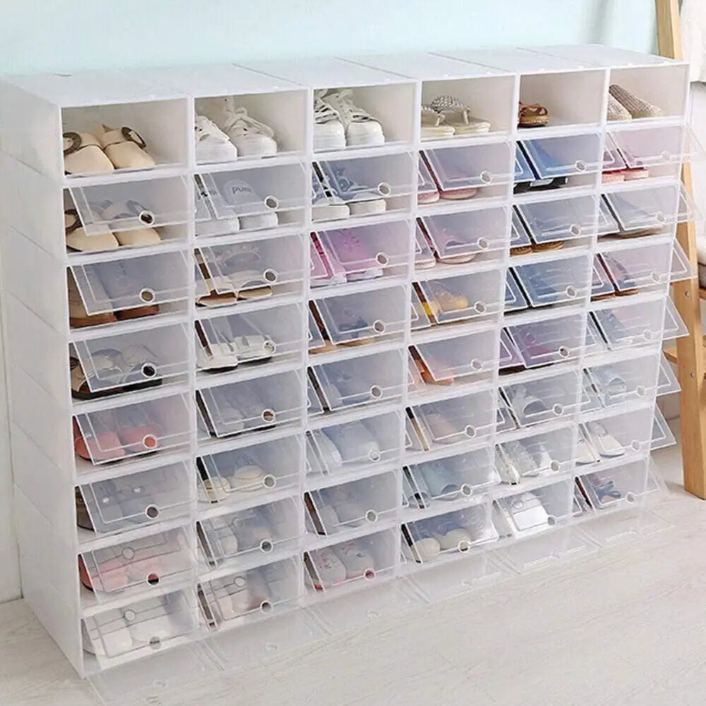 Foldable Flip Shoe Boxes Set Plastic Clear Stackable Shoe Organizer