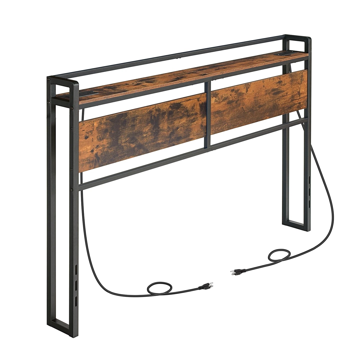 Wood Headboard With Outlets And USB Ports, Adjustable Storage Rack