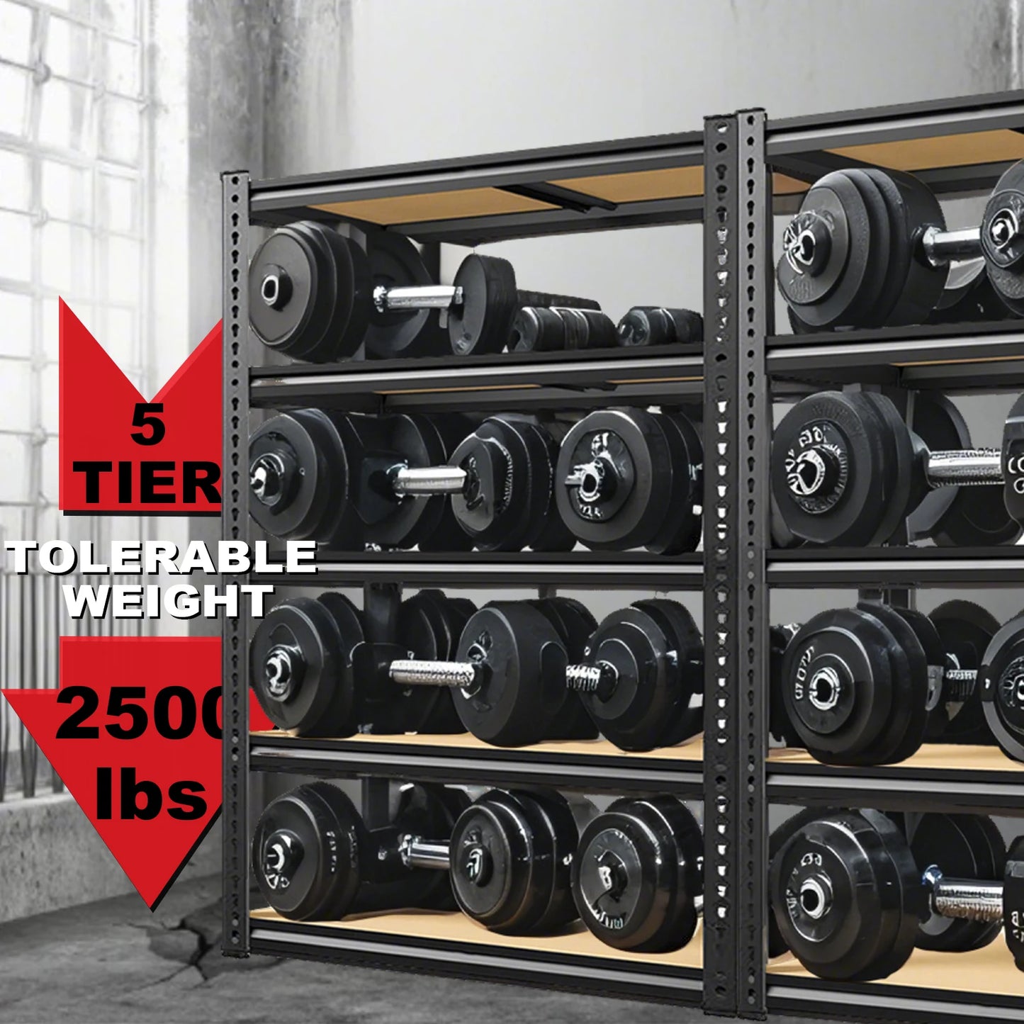 Five-Tier Rust-Resistant Heavy Duty Garage Shelving System 2000 LBS Capacity