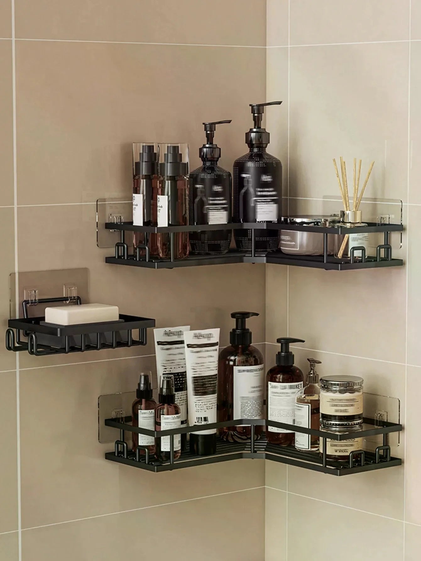 Stainless Steel Corner Shower Caddy Wall Mounted Storage Rack Set