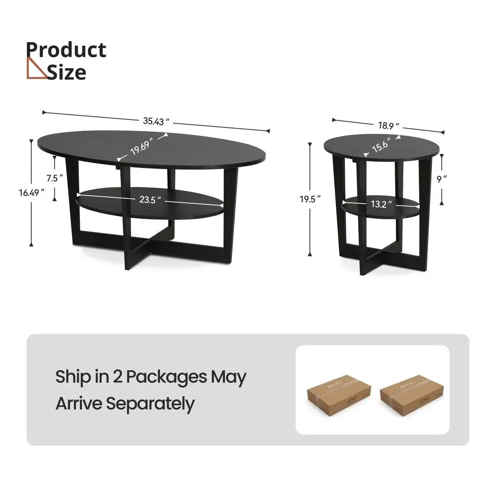 Wooden Coffee Table Set With Round End Tables