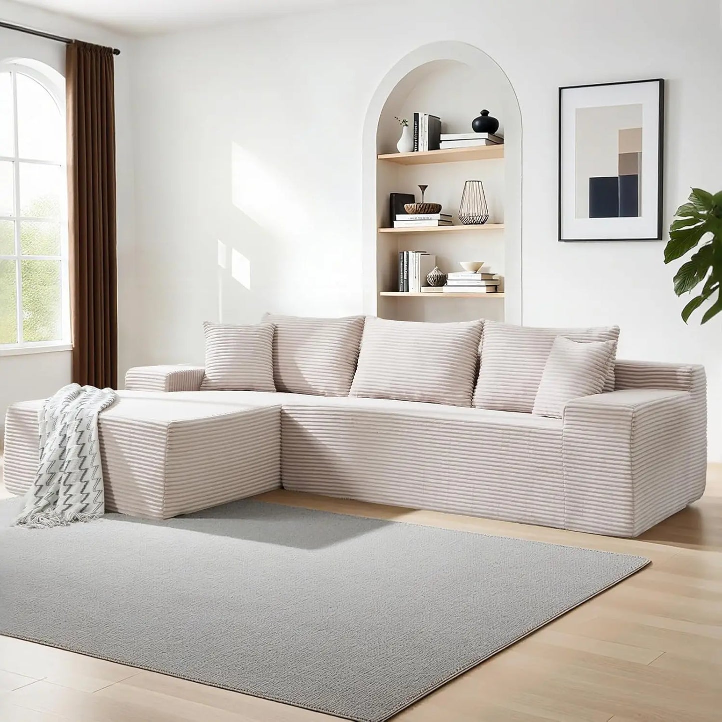 Cloud Modular Sectional Couch with L Shaped Chaise Corduroy Upholstery