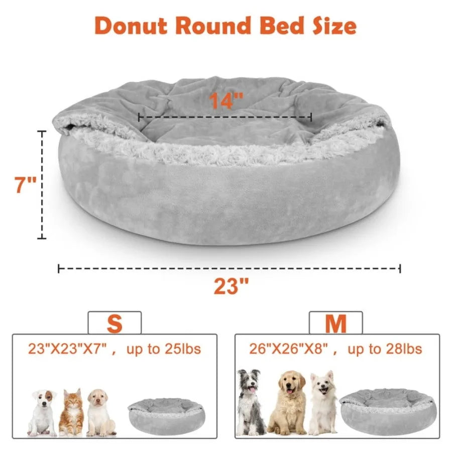 Donut Dog Bed With Hooded Blanket For Calming Comfort