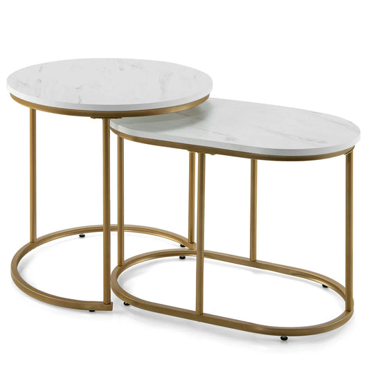 HOMASIS Nesting Coffee Tables Marble Set of 2 Living Room