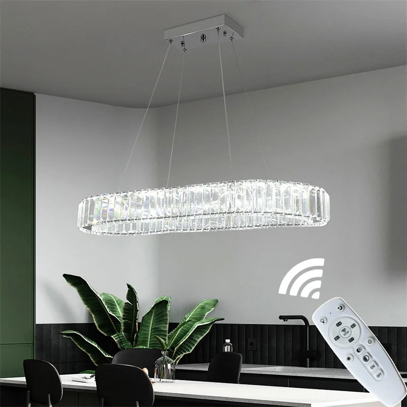 Modern Crystal Ring LED Chandelier Pendant Light With Dimming Remote