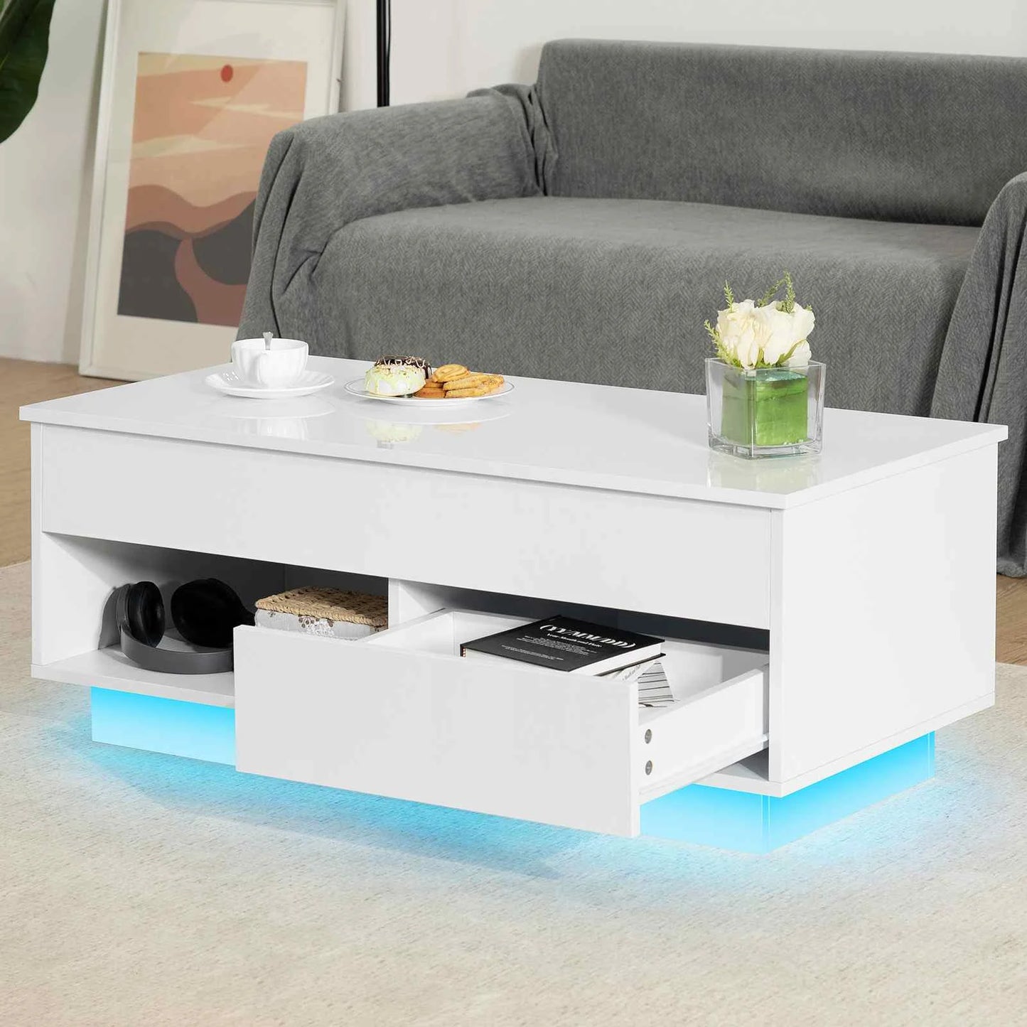 Hommpa LED Lift Coffee Table With Height Adjustment