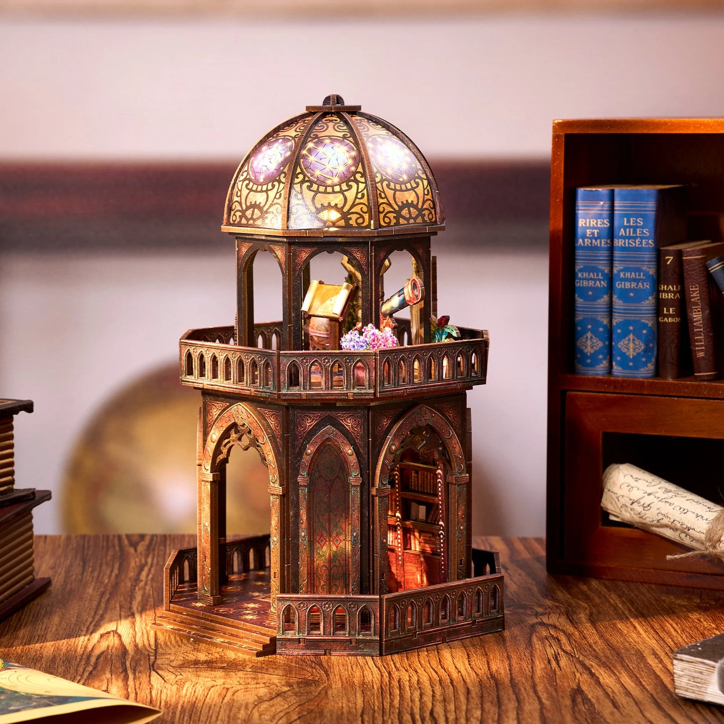 DIY 3D Wooden Puzzle Book Nook Kit Observatory Shelf Decor