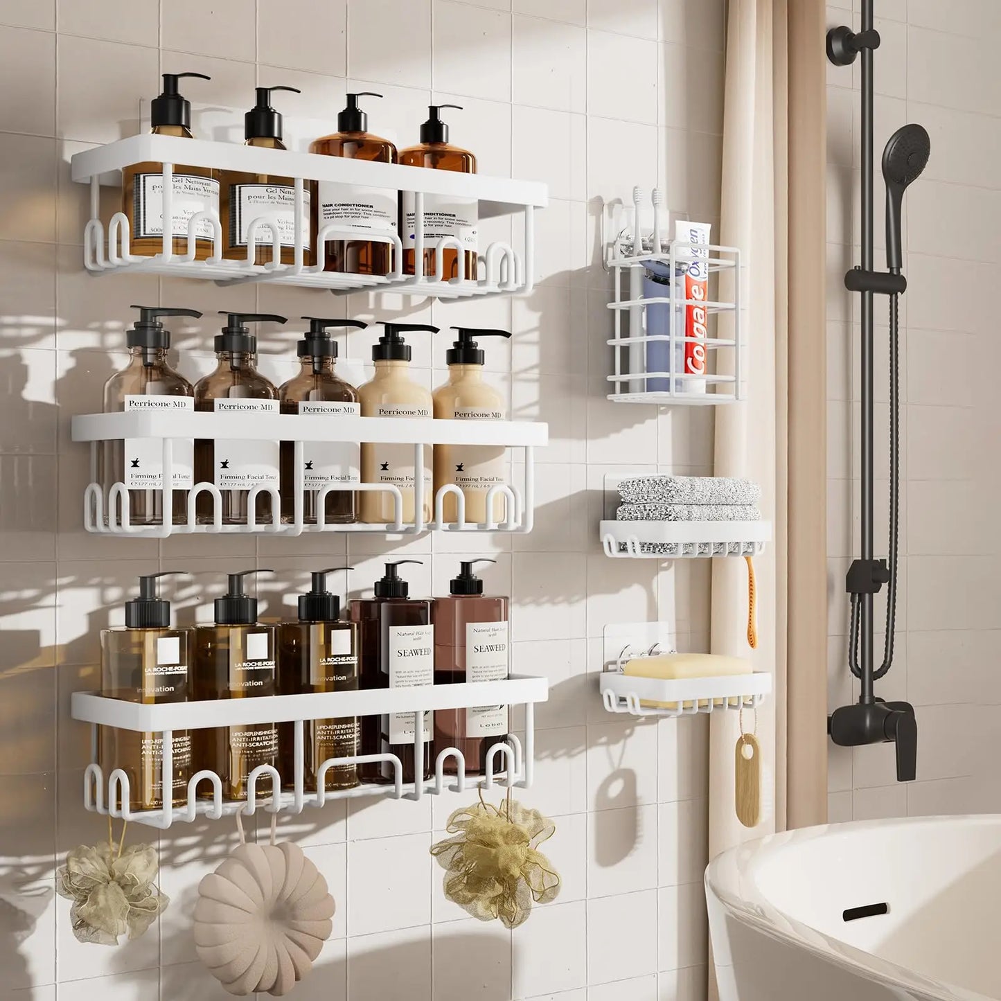 Stainless Steel Shower Caddy Organizer With Adhesive Mount