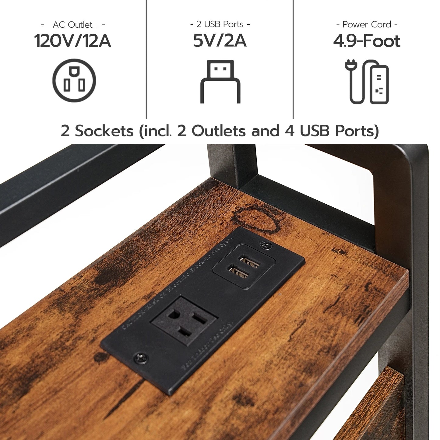 Wood Headboard With Outlets And USB Ports, Adjustable Storage Rack