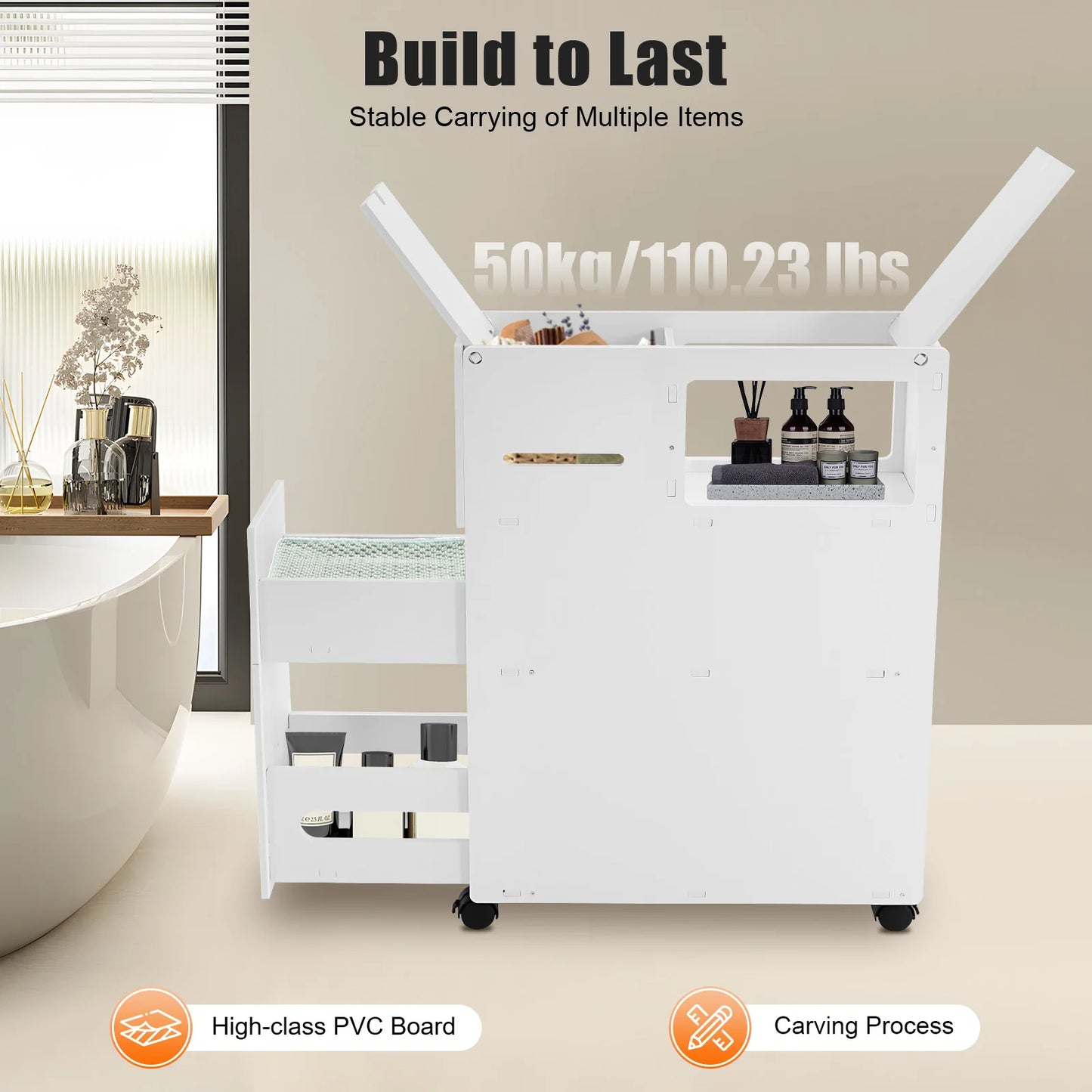 Bymaocar Bathroom Storage Cabinet Narrow Lockable Wheeled Organizer