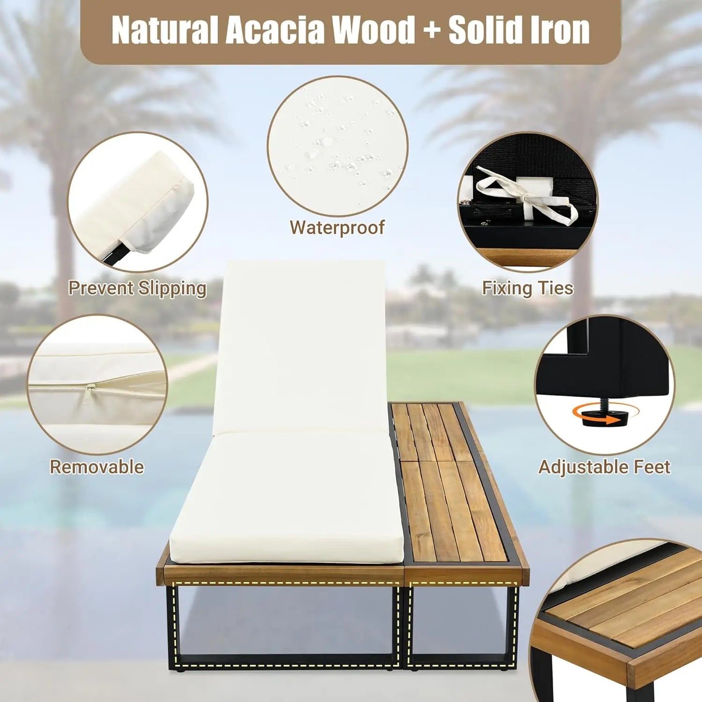 5-Position Adjustable Outdoor Chaise Lounge Set with Steel Frame