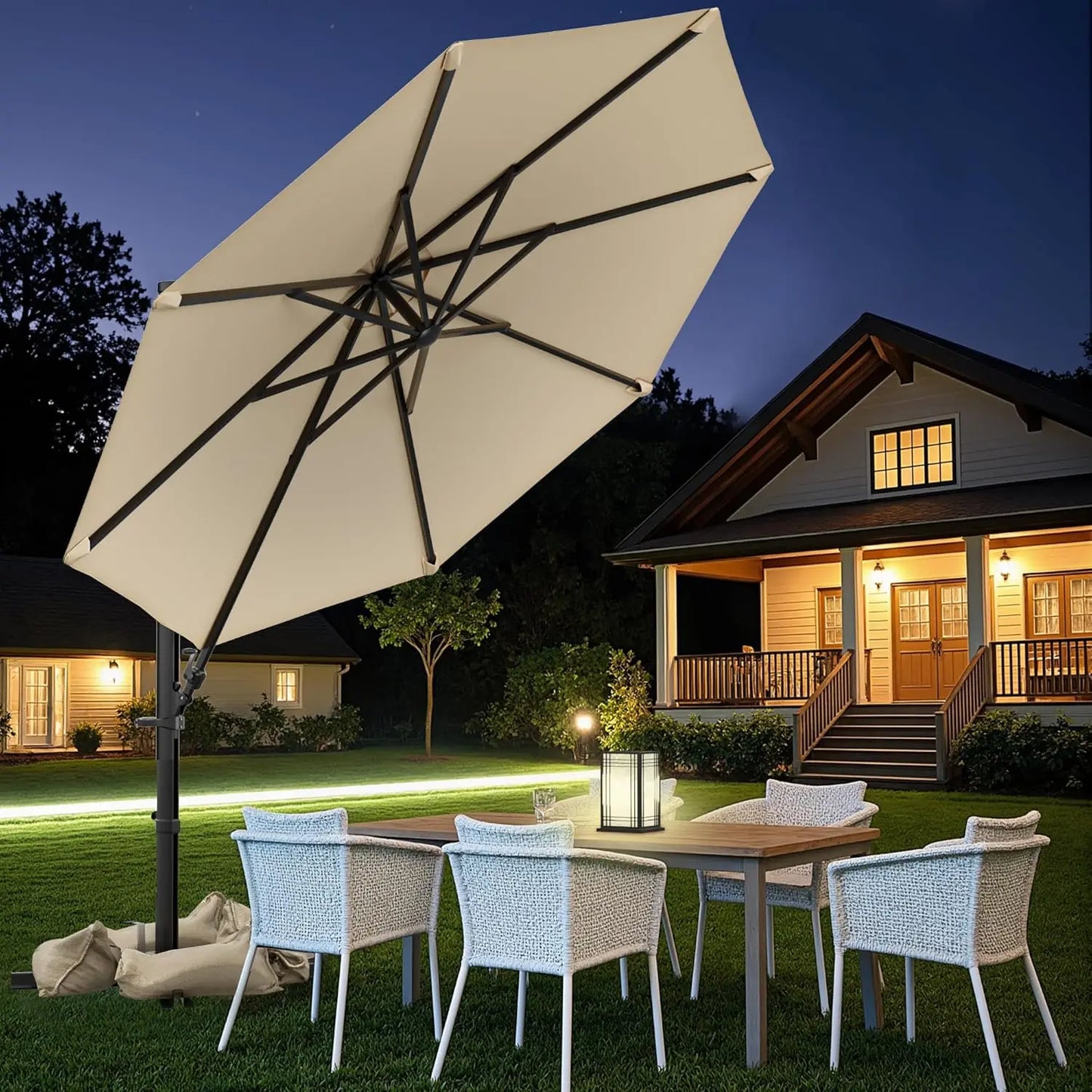 Outdoor Patio Umbrella With 360 Degree Rotation Offset Market Umbrella