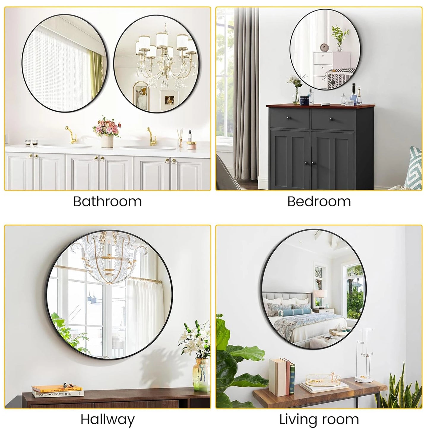 Round Mirror 18/20/24/30/32/36 Inch, Metal Frame Wall Mirror, Circle Mirror for Bathroom Living Room Entryway Hallway Foyer