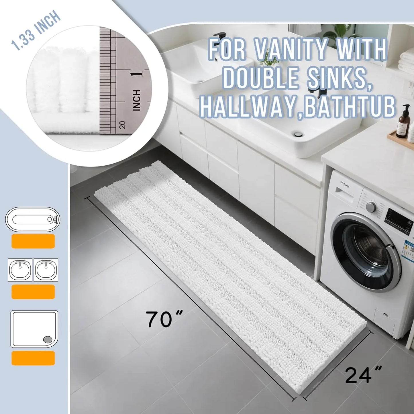 Shaggy Bathroom Runner Rug Non Slip Absorbent Mat For Home