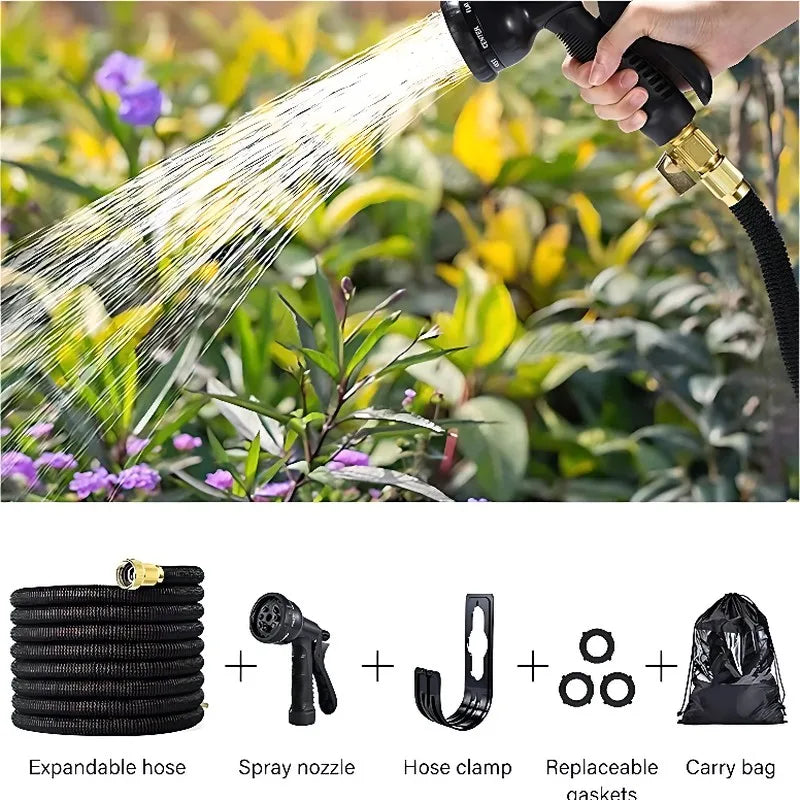 Expandable Garden Hose Kit With Nozzles For Lawn Car Wash
