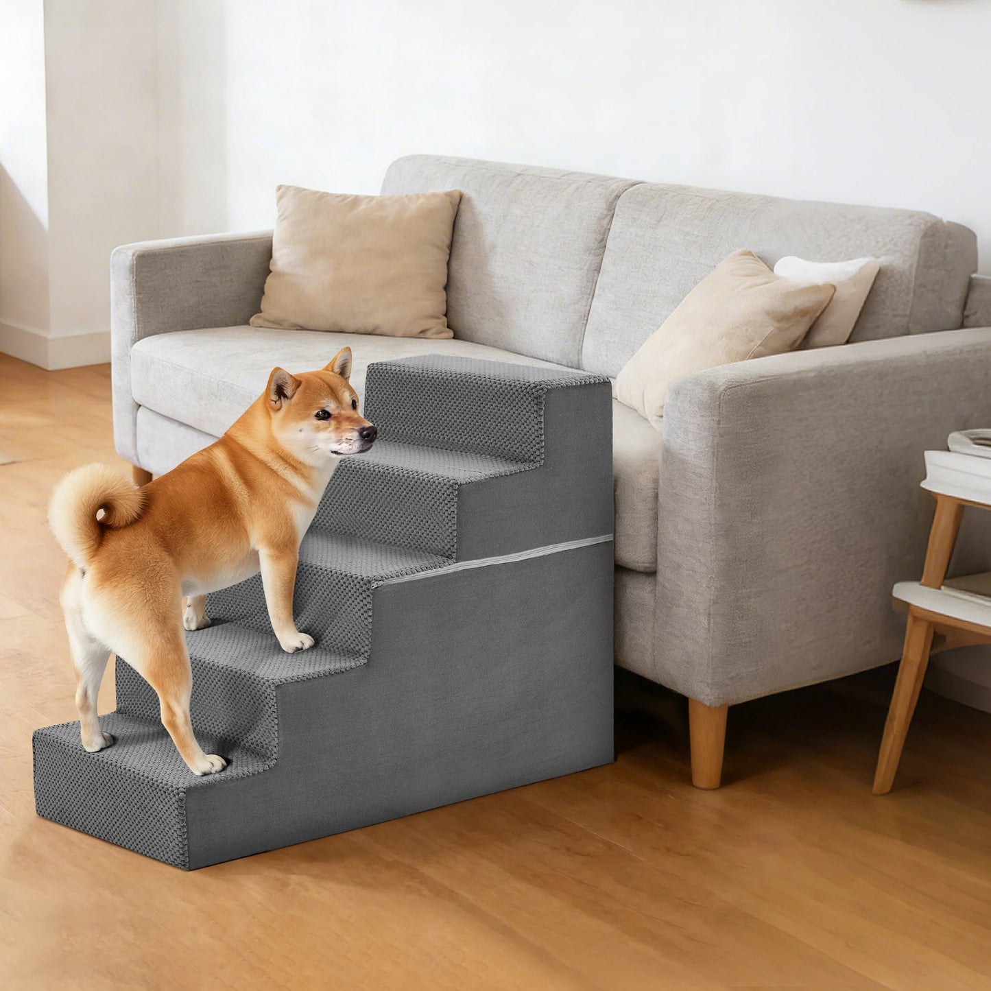 Right Angled Foam Dog Stairs 3 To 5 Steps For Small Dogs Indoor
