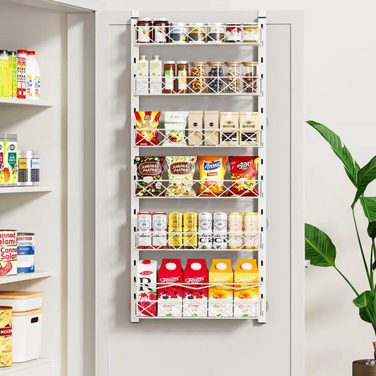 Over The Door 6-Tier Pantry Organizer Rack With Adjustable Basket