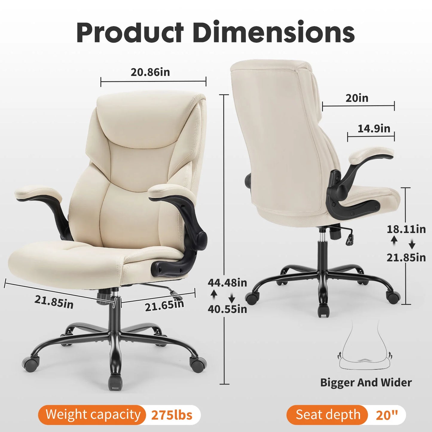JHK Heavy Duty Ergonomic Office Chair With Flip Up Arms