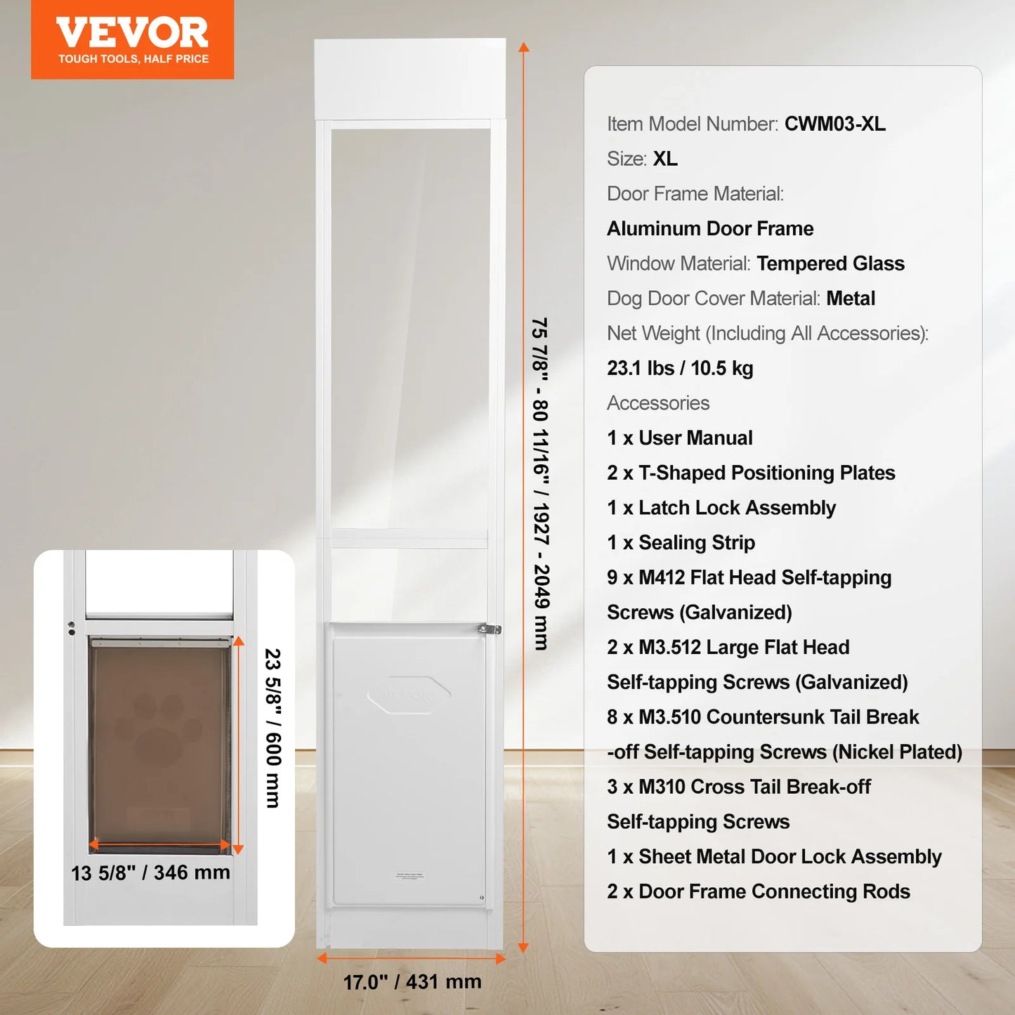 SucceBuy Dog Door Sliding Glass Door Adjustable Height Tempered Glass