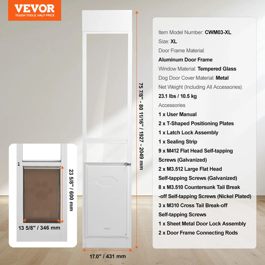 SucceBuy Dog Door Sliding Glass Door Adjustable Height Tempered Glass