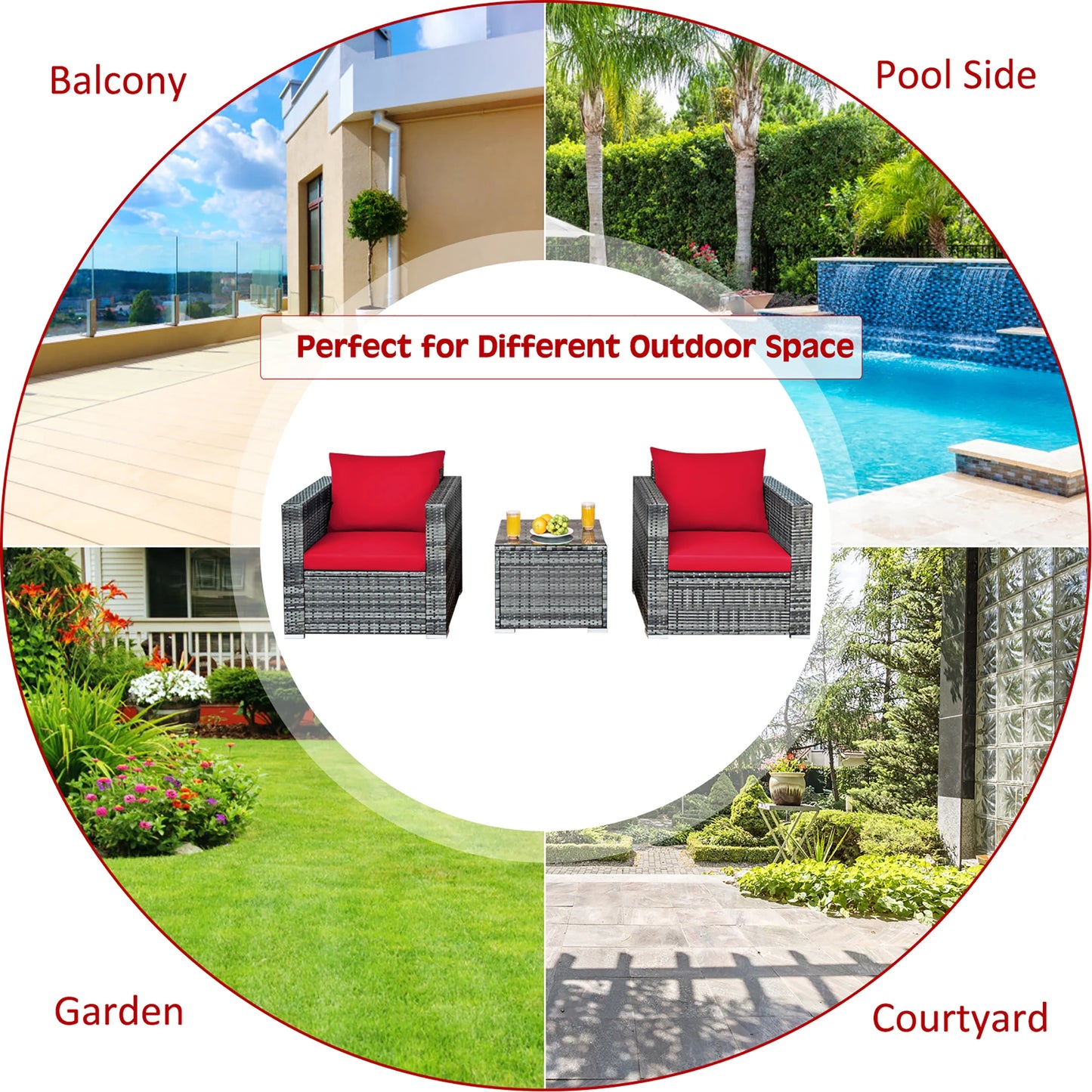 HOMASIS 3-Piece Patio Rattan Bistro Set with Cushioned Seating