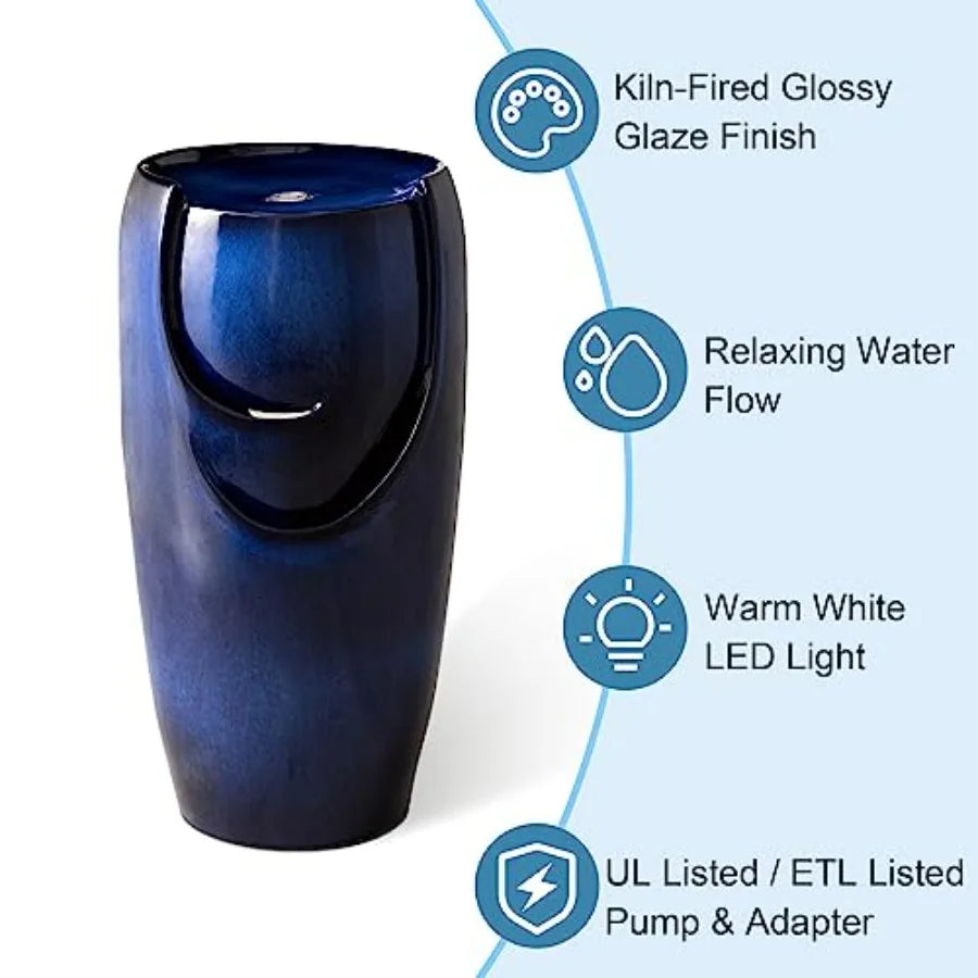 Outdoor Ceramic Jar Fountain With LED Light And Submersible Pump