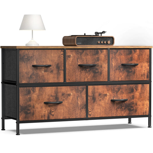 JHK Living Room Display Cabinet With Fabric Drawers And Steel Frame