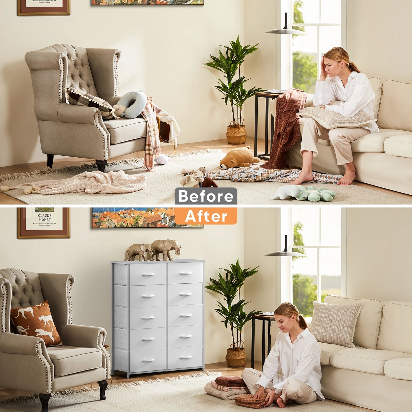 JHK Wardrobe For Bedroom With Fabric Drawers And Storage Cabinet