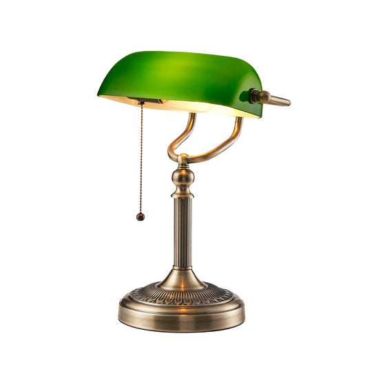 Newrays Emerald Glass Banker Table Lamp Plug-In With Zipper Switch