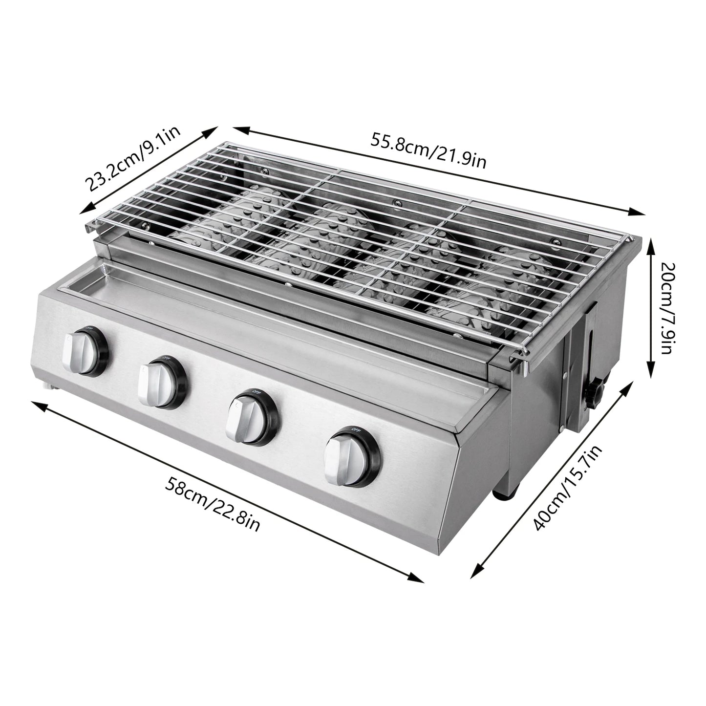 Portable 4-Burner Stainless Steel Tabletop Gas Grill Smokeless For Camping