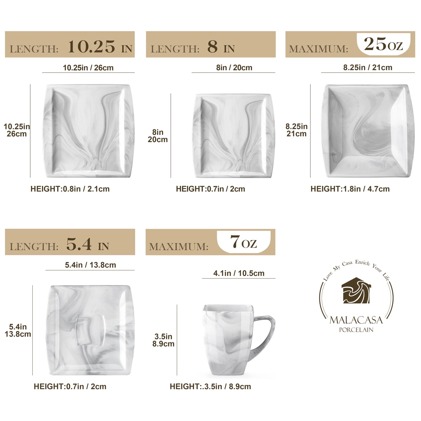 MALACASA Porcelain Dinnerware Set Service For Twelve