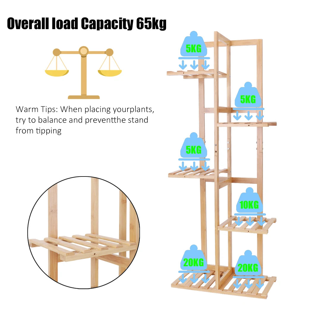 Natural Bamboo 6 Tier Plant Stand Corner Shelf for Indoor Outdoor