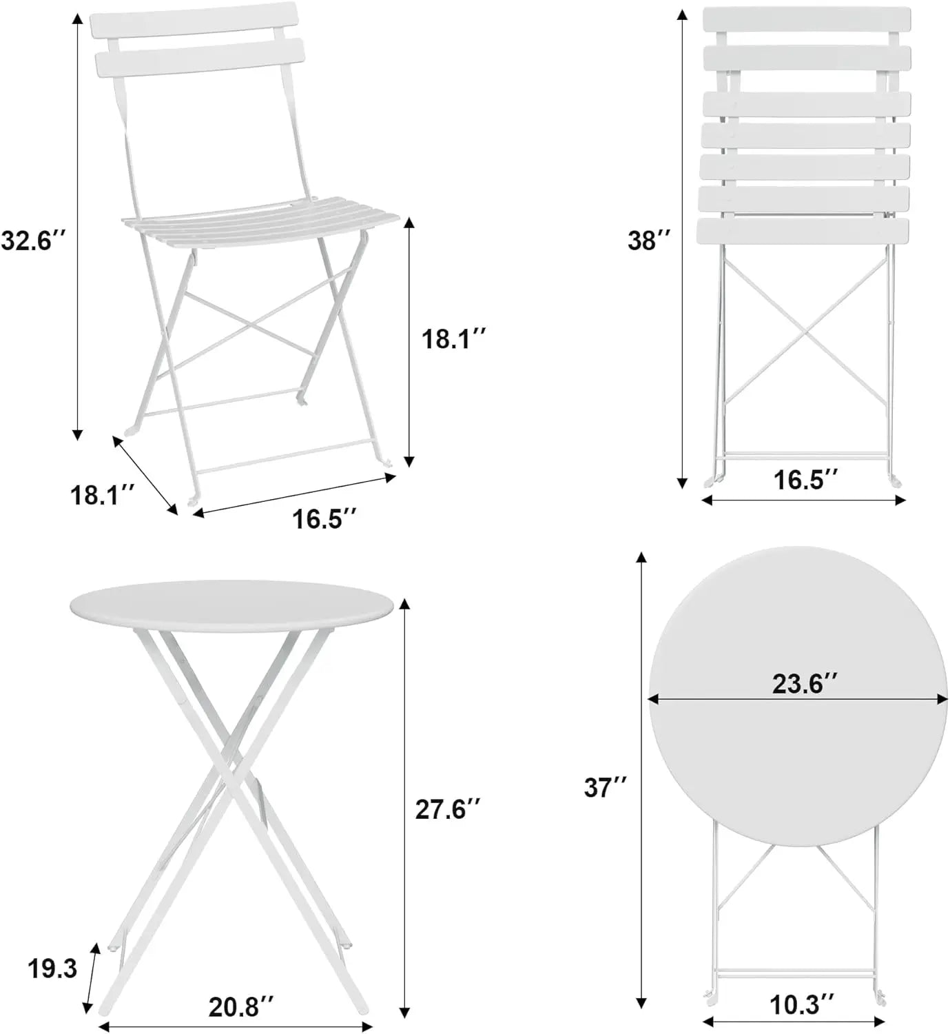 TWISTER.CK 3-Piece Patio Bistro Set With Folding Table And Chairs
