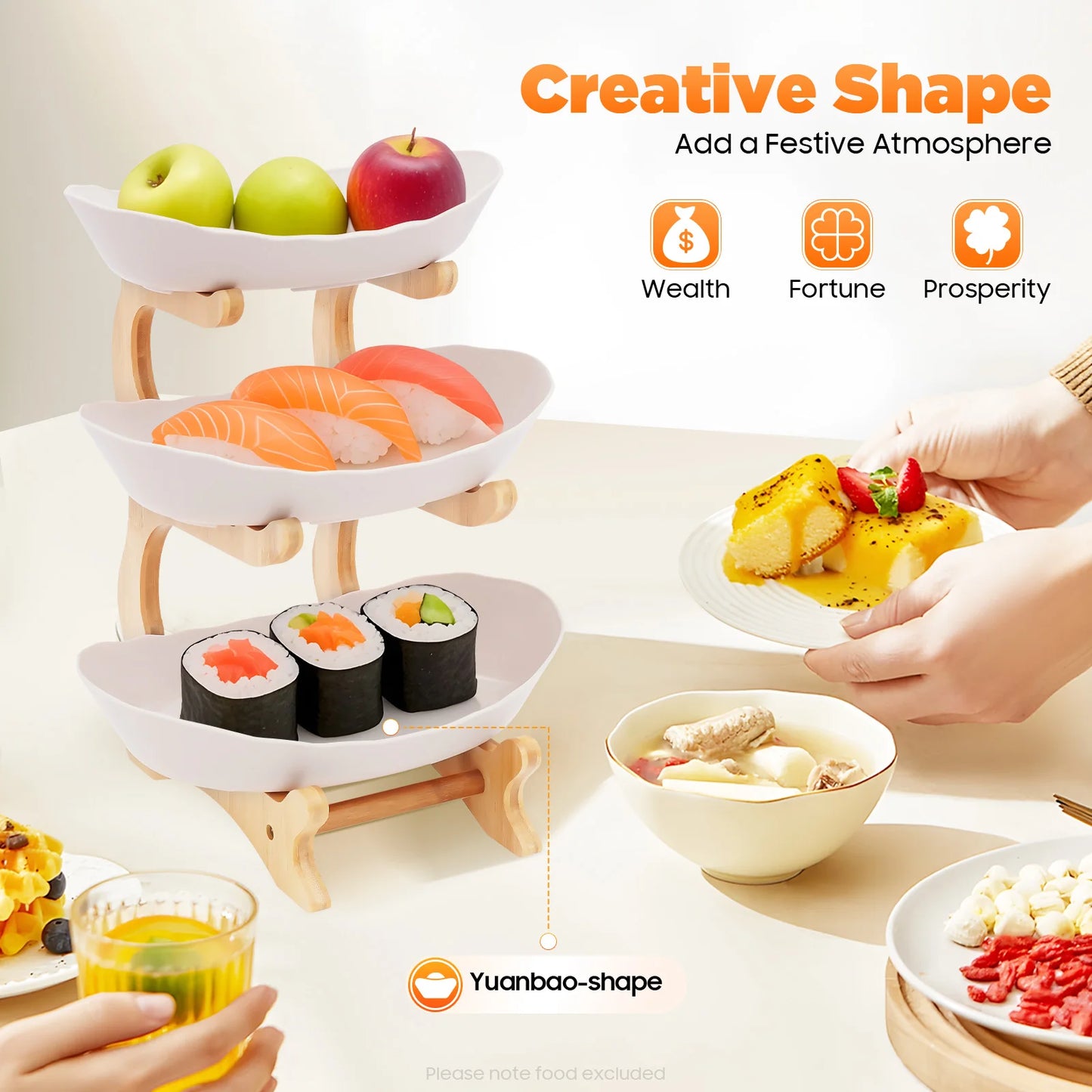 3-Tier Fruit Plate With Bamboo Stand For Party Wedding