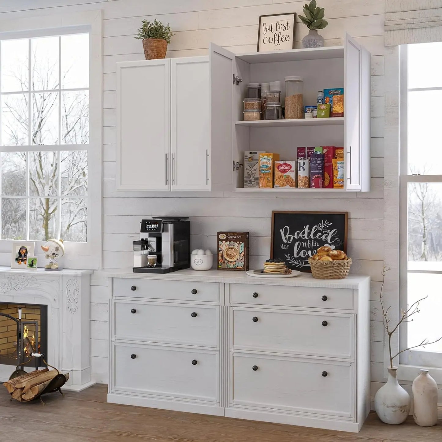Laundry Room Wall Cabinet With Adjustable Shelves And Durable Wood