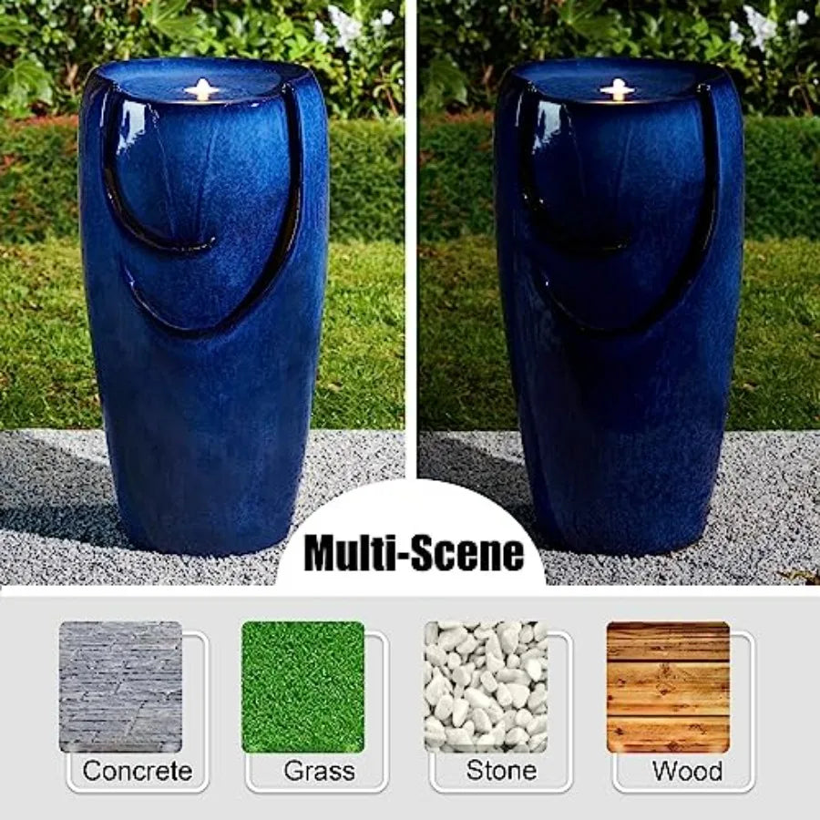 Outdoor Ceramic Jar Fountain With LED Light And Submersible Pump