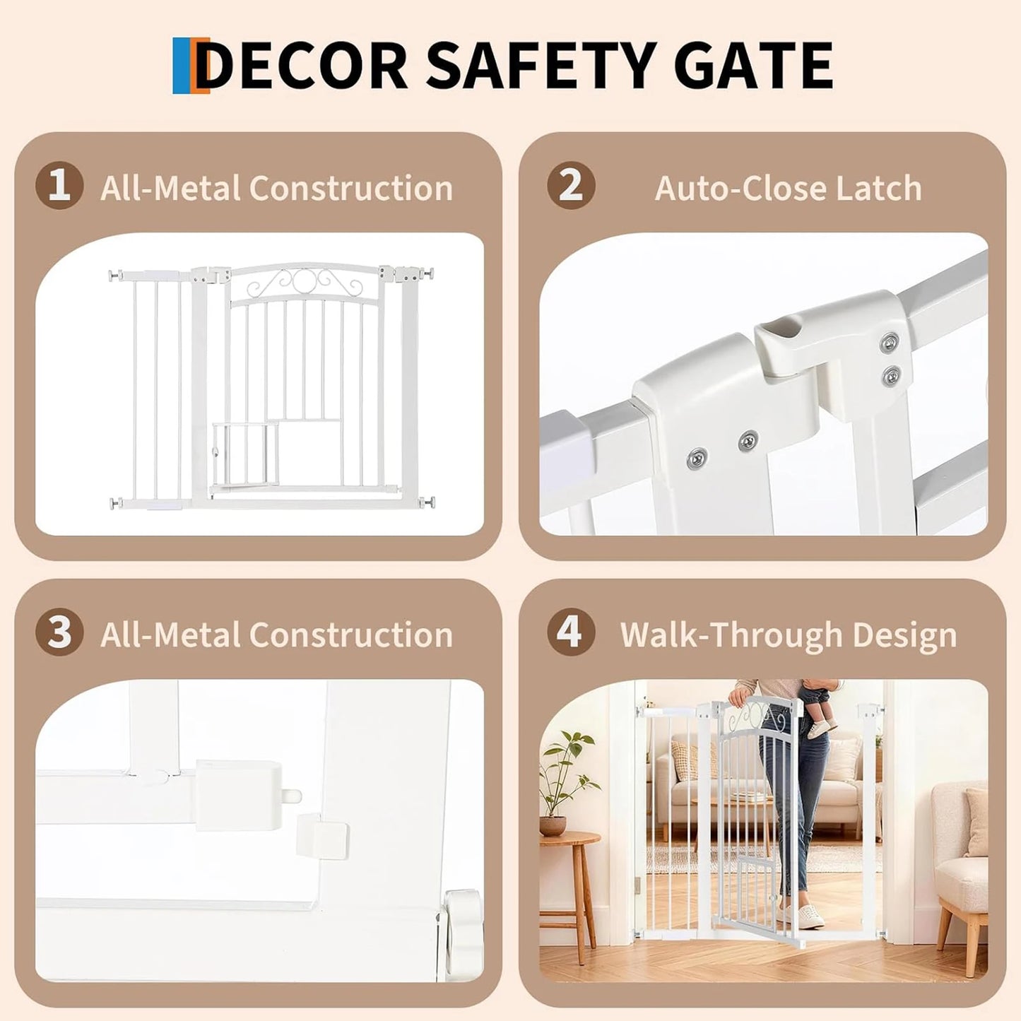 HiMISS Auto Close Pressure Mount Dog Gate Double Lock Walk Through