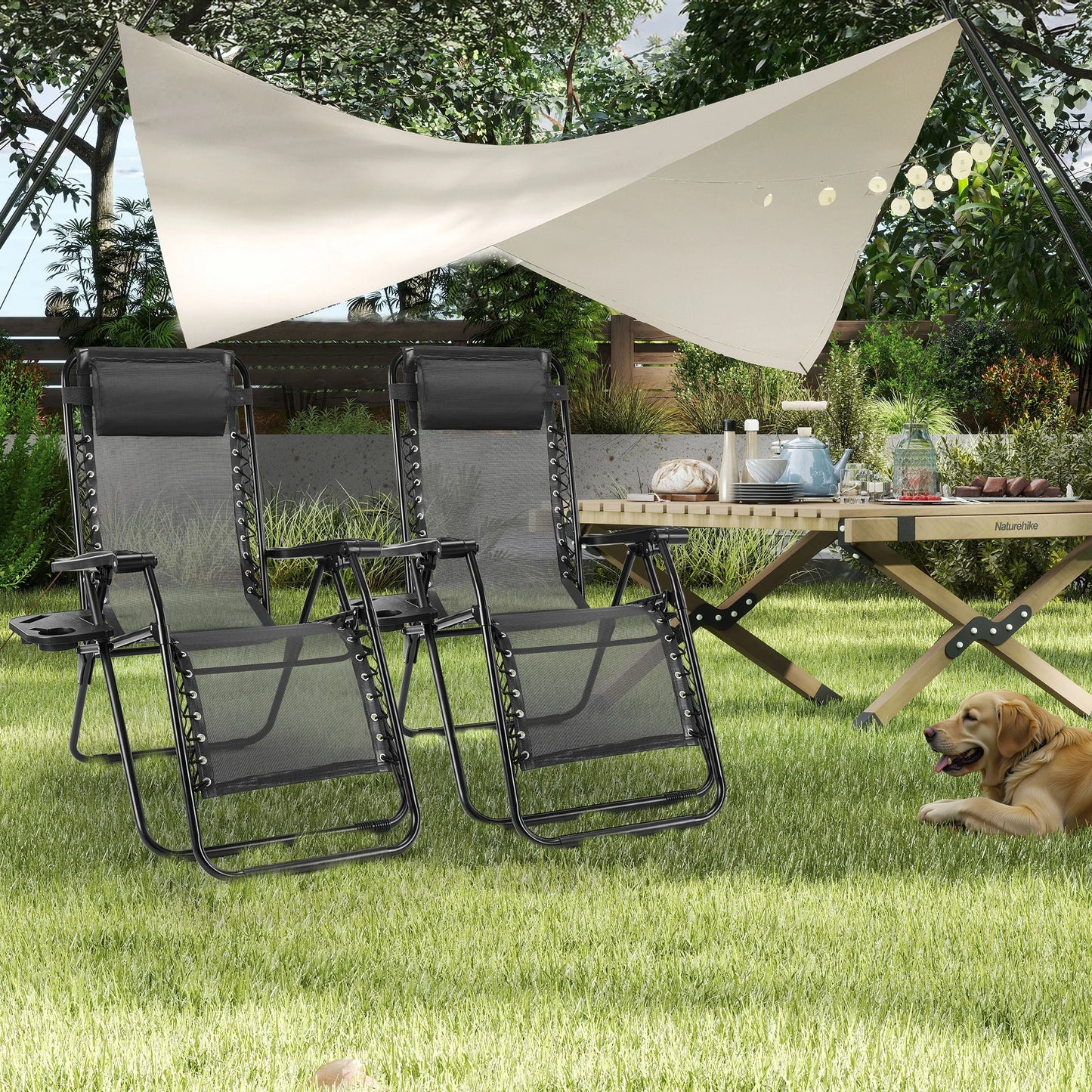 JHK Portable Zero Gravity Outdoor Recliner Chairs Set Of 2 With Cup Holder Trays