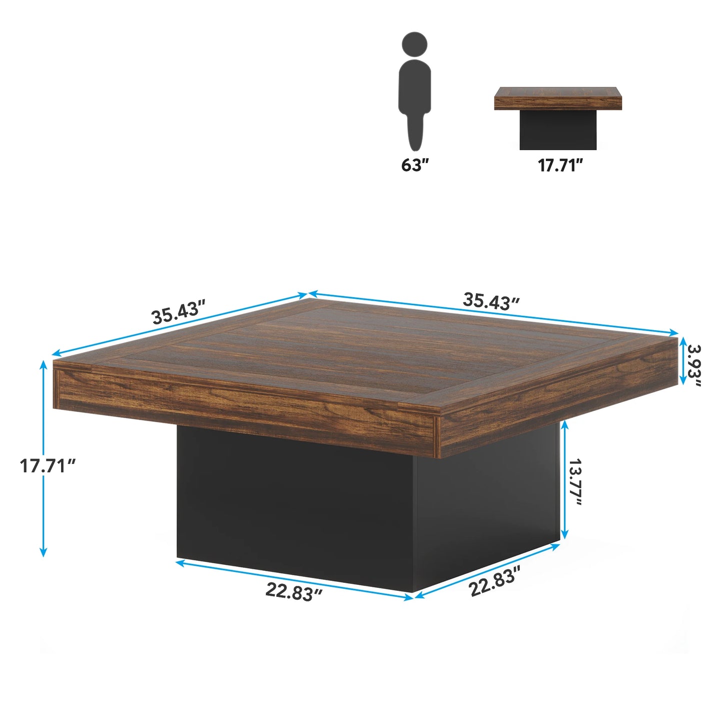 Tribesigns Square LED Coffee Table Engineered Wood Living Room