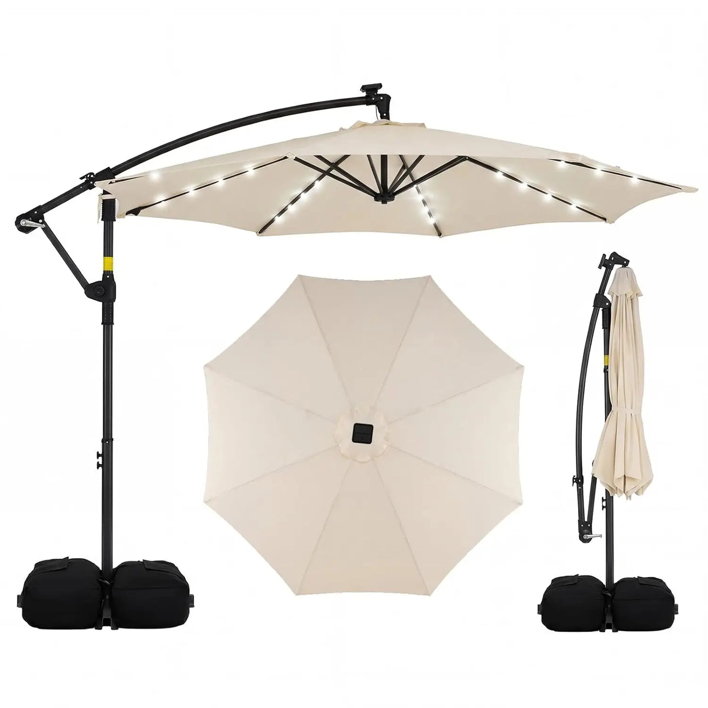 Solar Cantilever Patio Umbrella With Base Included And LED Lights