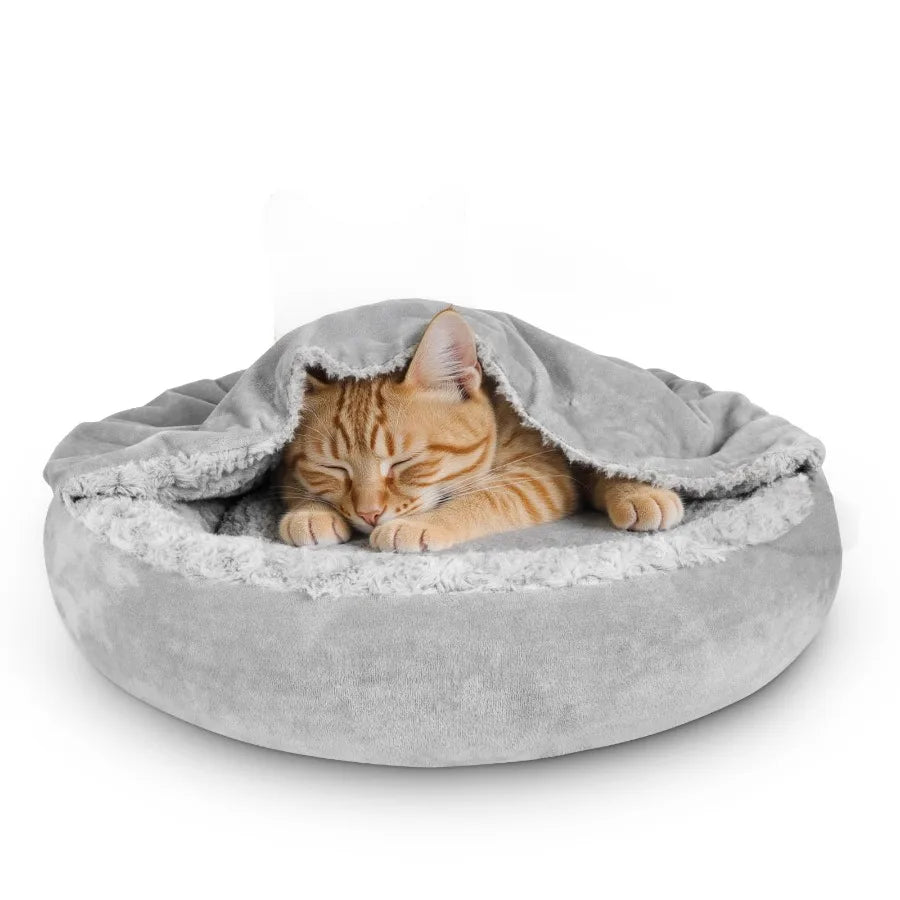 Donut Dog Bed With Hooded Blanket For Calming Comfort