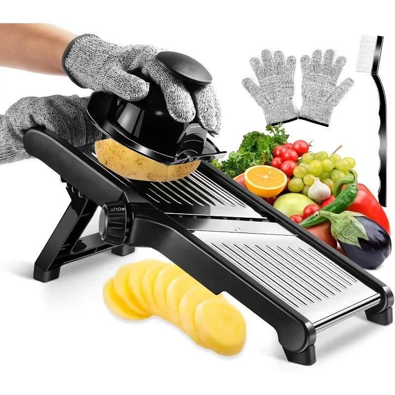 AEDG Stainless Steel Mandoline Slicer With Five Blades And Holder