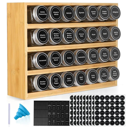 Spice Rack Organizer With 28 Jars And 780 Labels Wooden