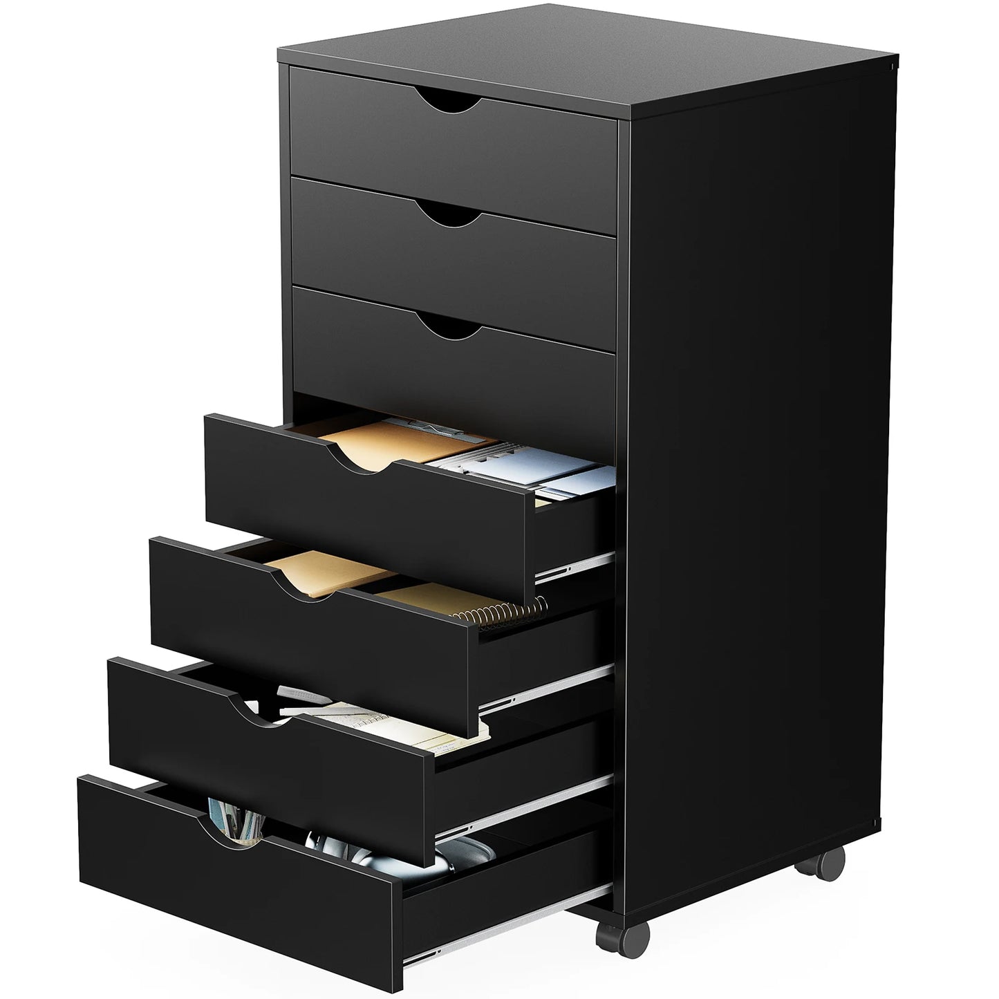 JHK 7 Drawer Chest Dresser With Rolling Storage Cabinet