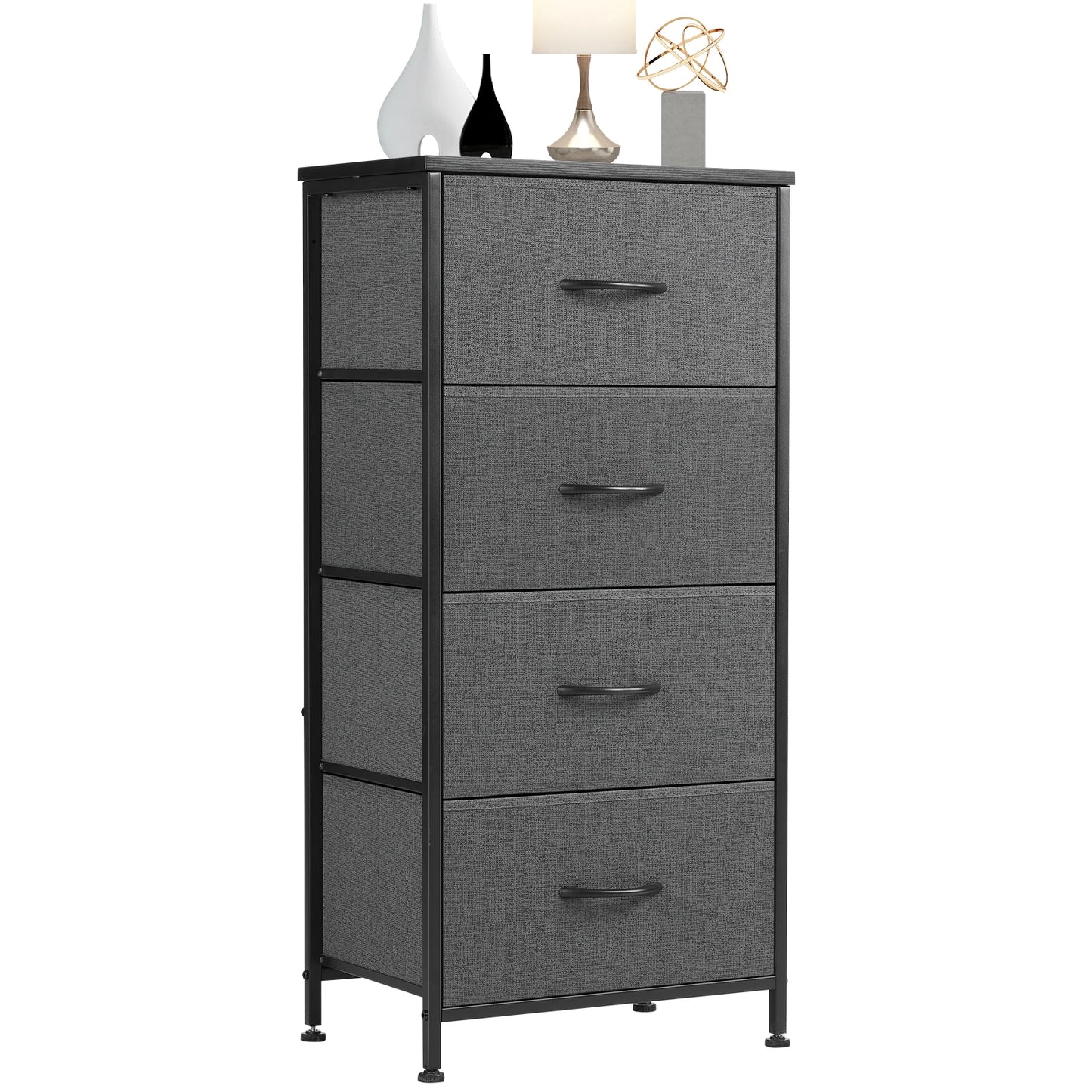 JHK Modern Dresser With 4 Fabric Drawers And Steel Frame