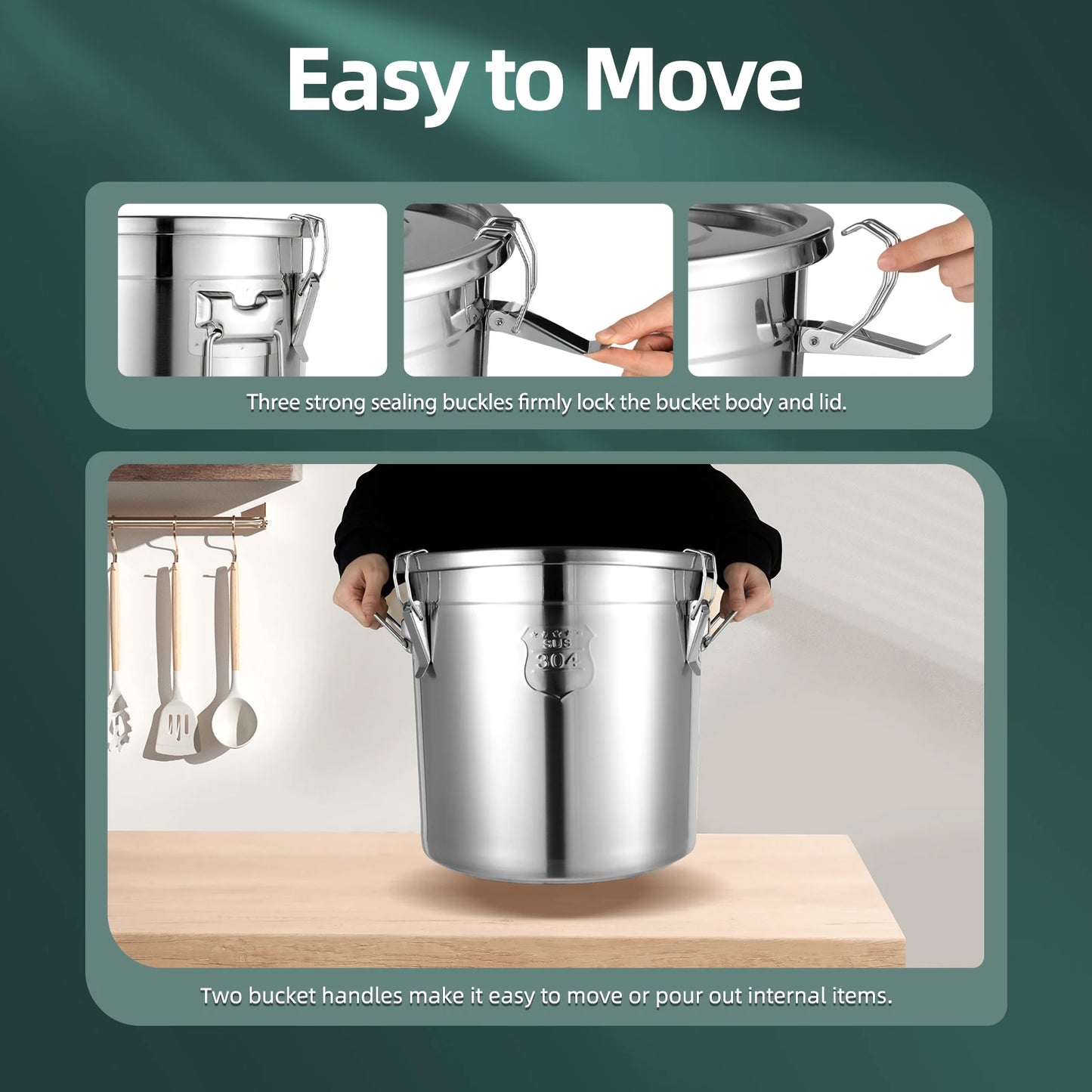 Bymaocar Airtight Food Storage Container Stainless Steel with Locking Lid
