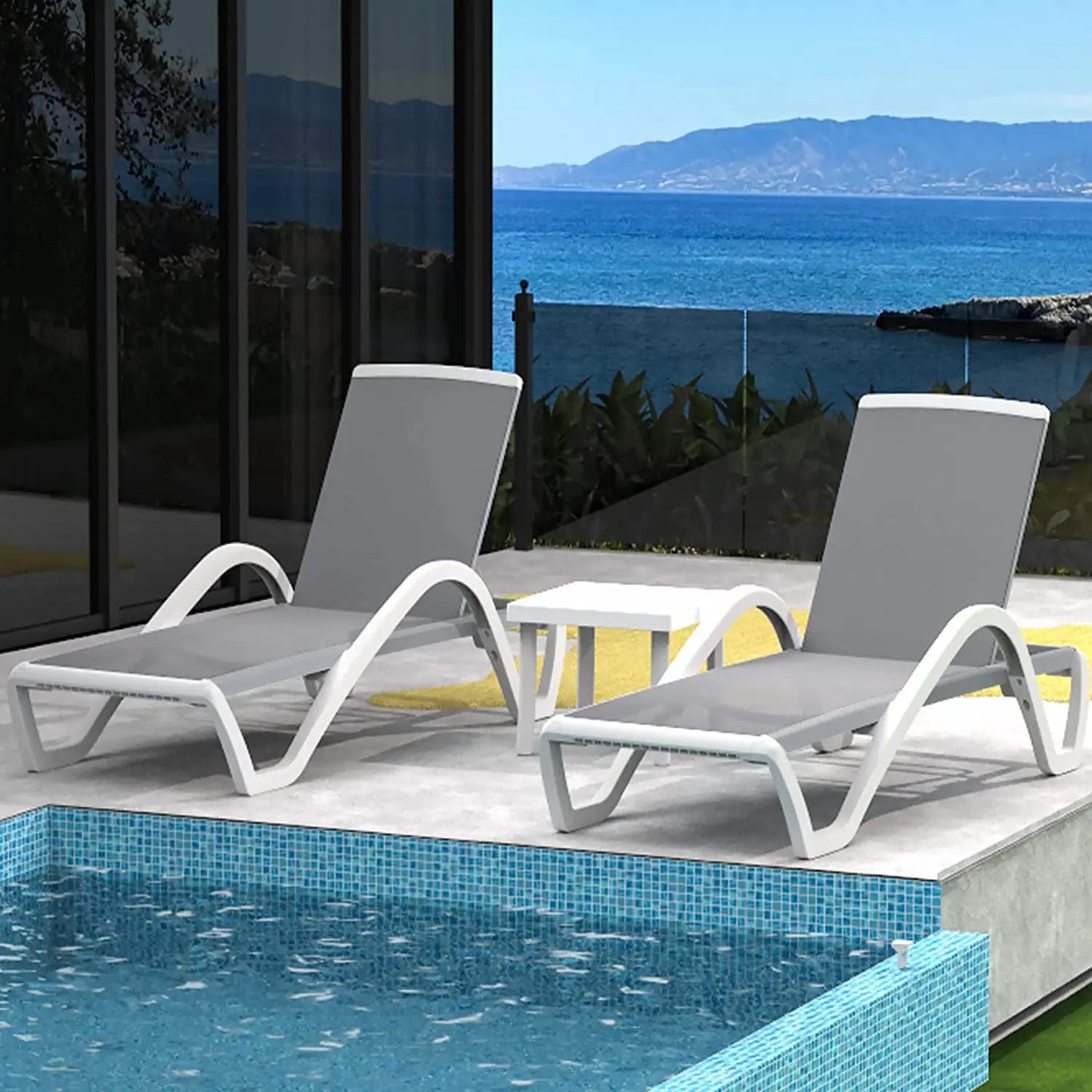 Aluminum Outdoor Lounge Chair Set Of Three With Wheels Weatherproof