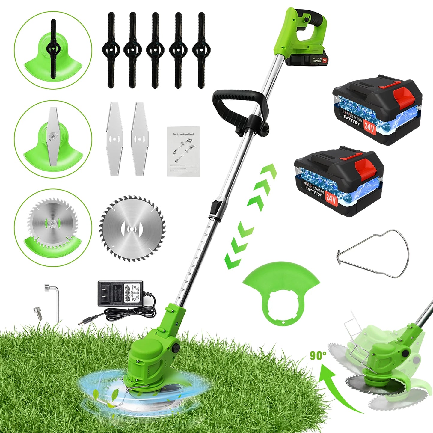 2-in-1 Cordless Lawn Mower and Grass Trimmer Brushless 650W