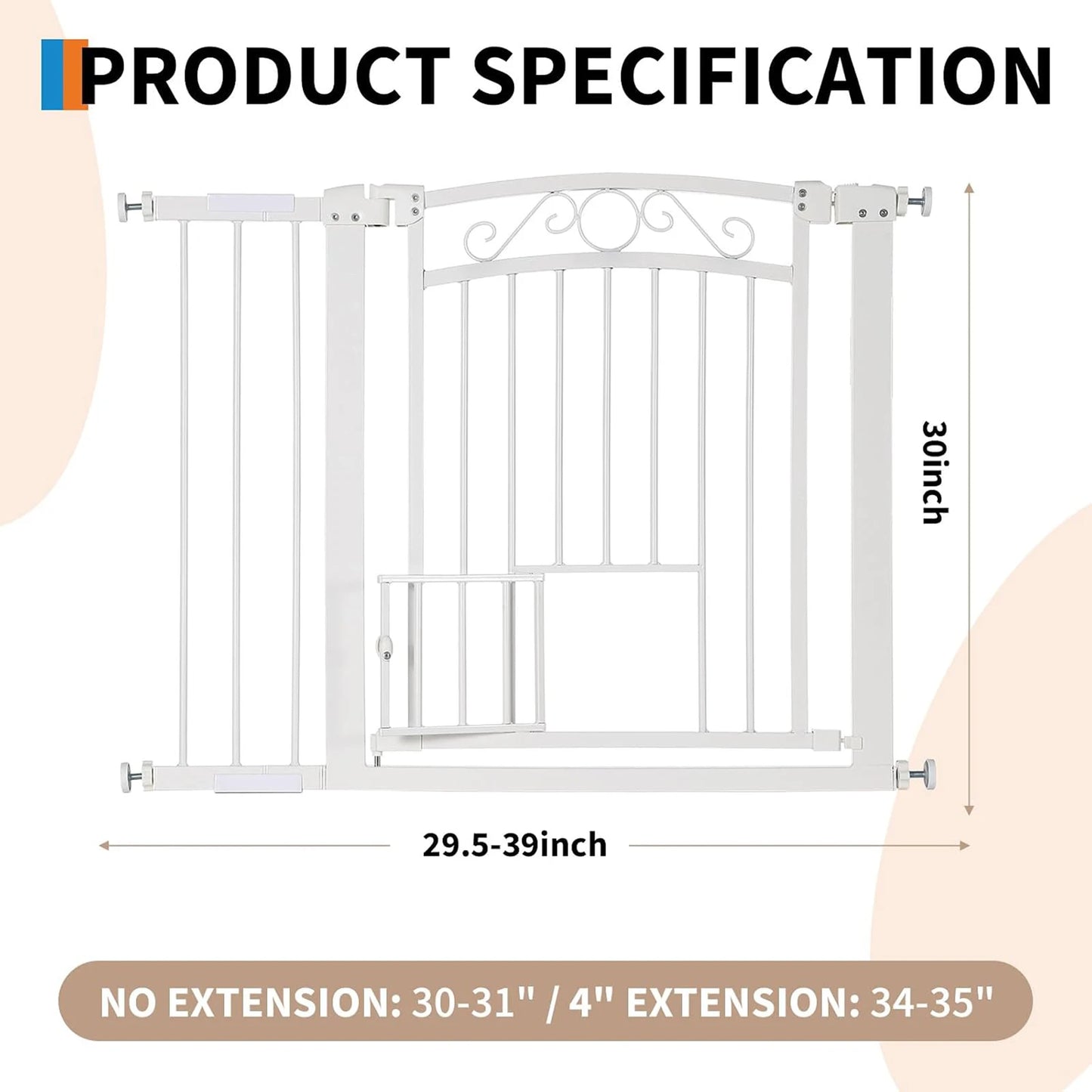 HiMISS Auto Close Pressure Mount Dog Gate Double Lock Walk Through